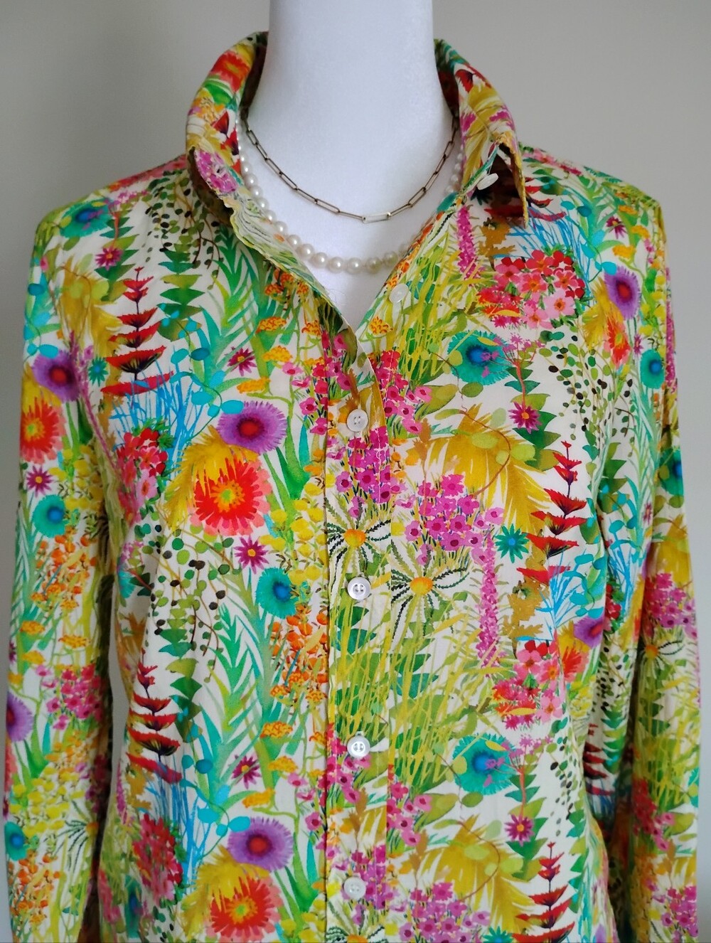 J. Crew Liberty Art Fabric Tresco Yellow Floral Colorful Button Up Shirt Size 4